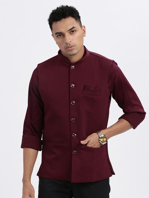 men solid mandarian neck nehru jacket - 21562498 - Standard Image - 0