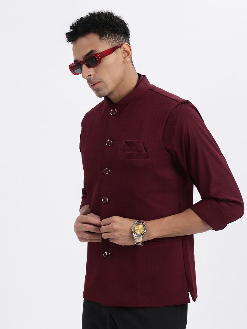 men solid mandarian neck nehru jacket - 21562498 - Standard Image - 1