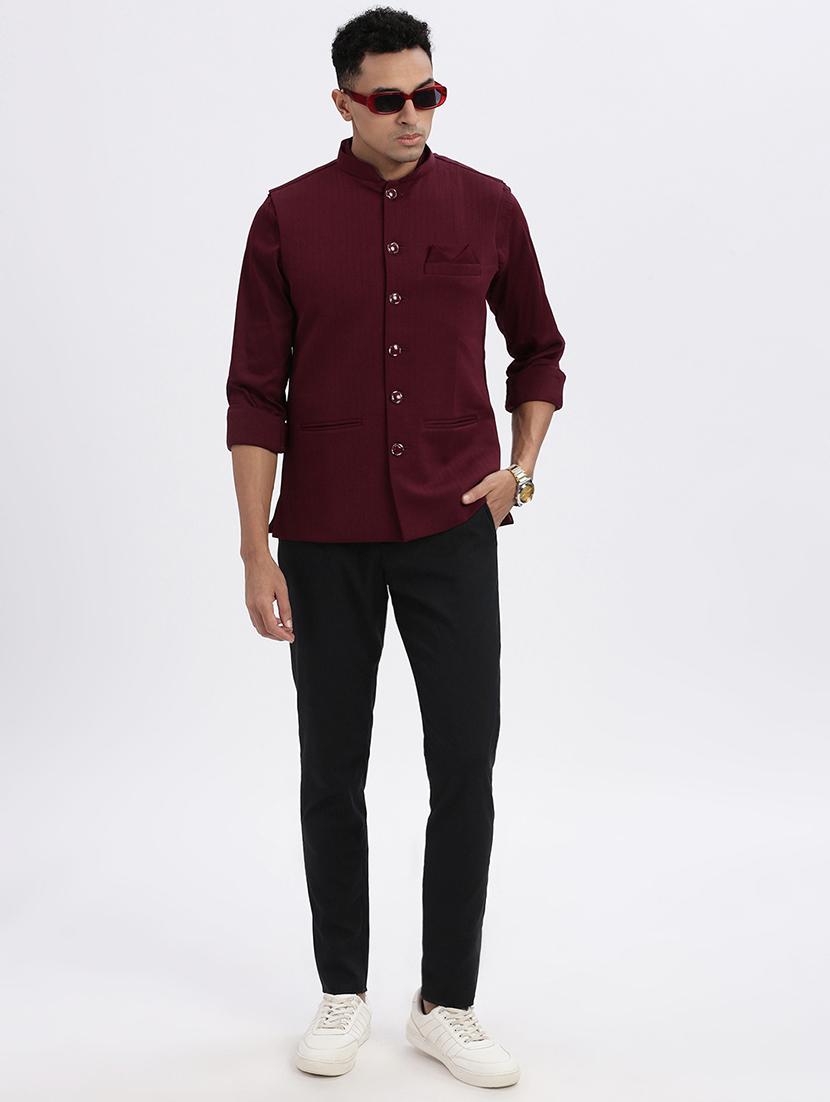 men solid mandarian neck nehru jacket - 21562498 - Standard Image - 4
