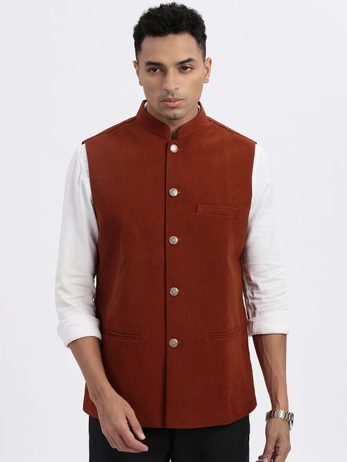 men solid mandarian neck nehru jacket - 21562502 - Standard Image - 0