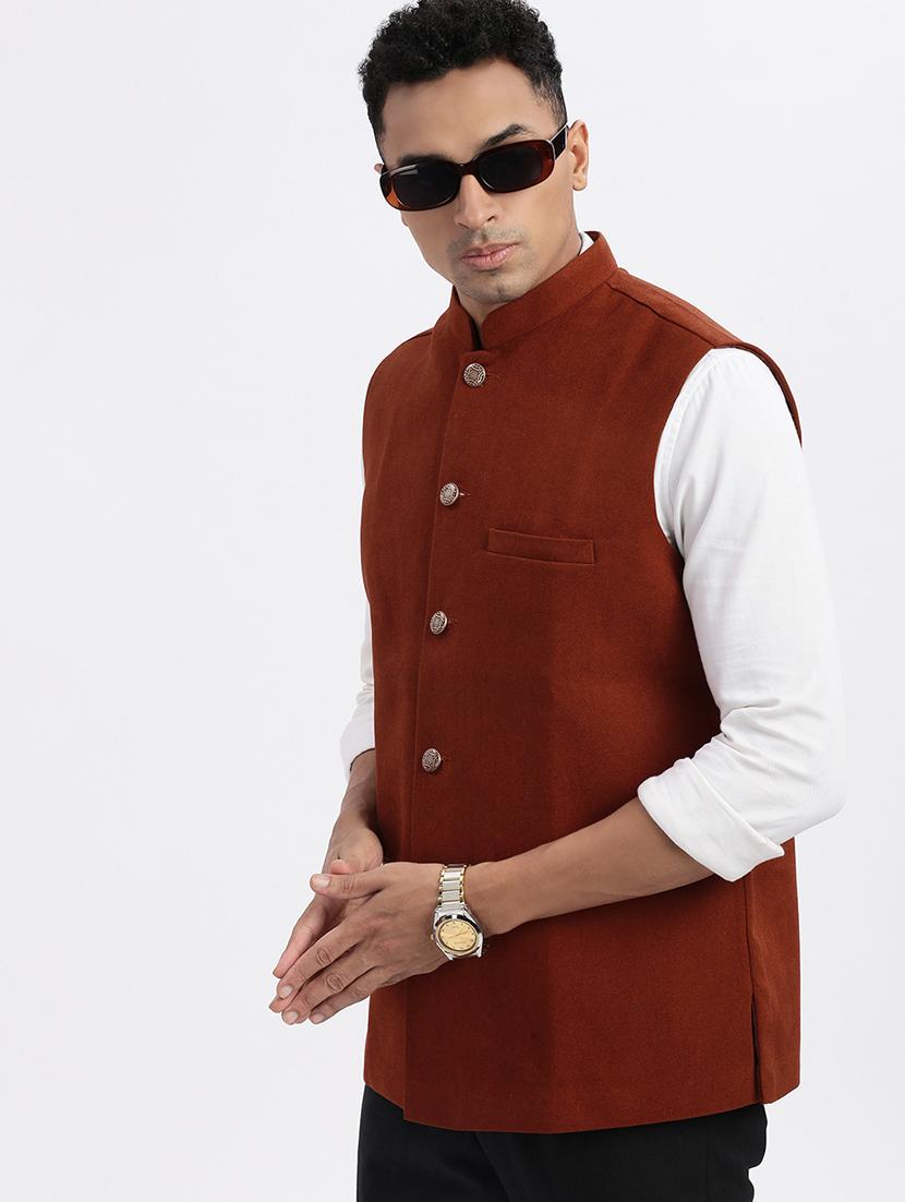 men solid mandarian neck nehru jacket - 21562502 - Standard Image - 1
