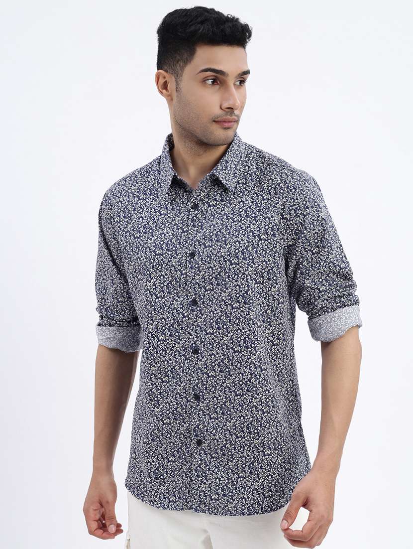 men printed long sleeve casual shirt