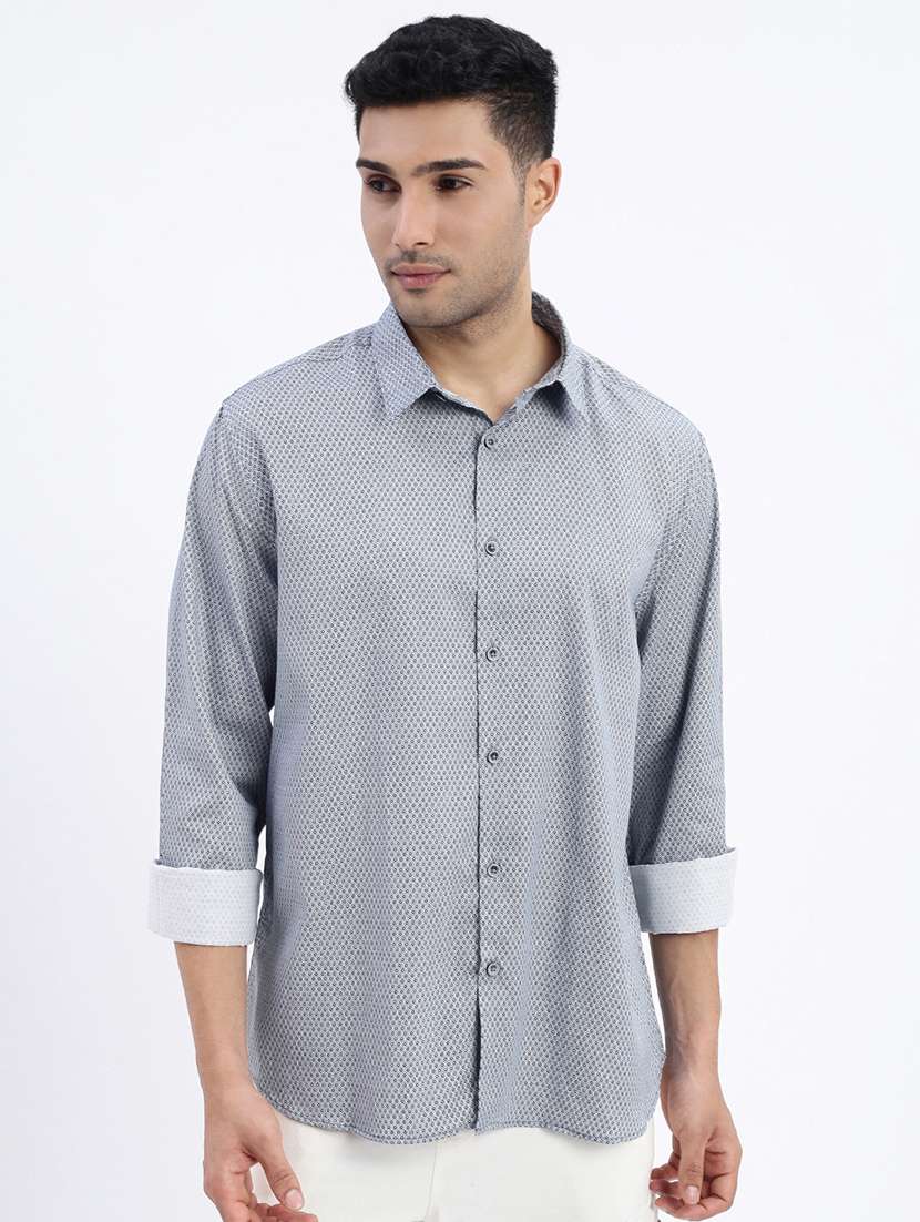 men printed long sleeve casual shirt