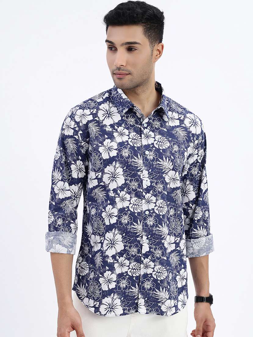 men printed long sleeve casual shirt