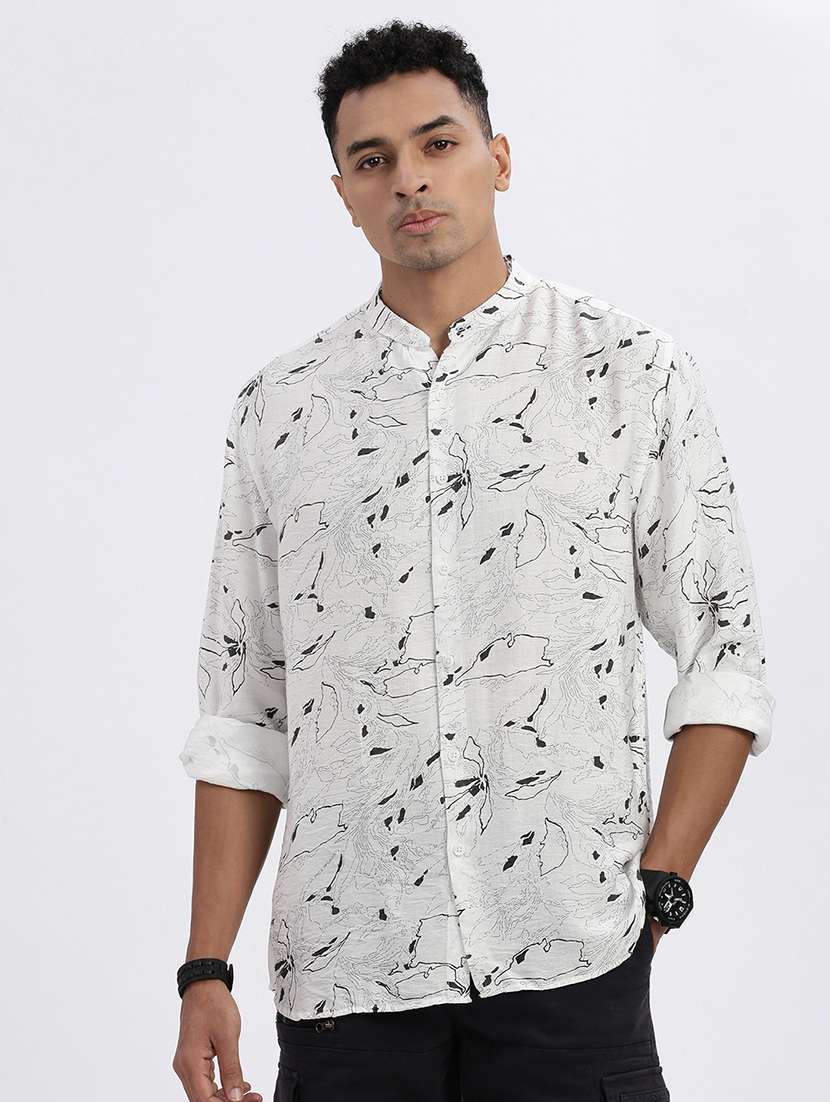 men printed long sleeve casual shirt