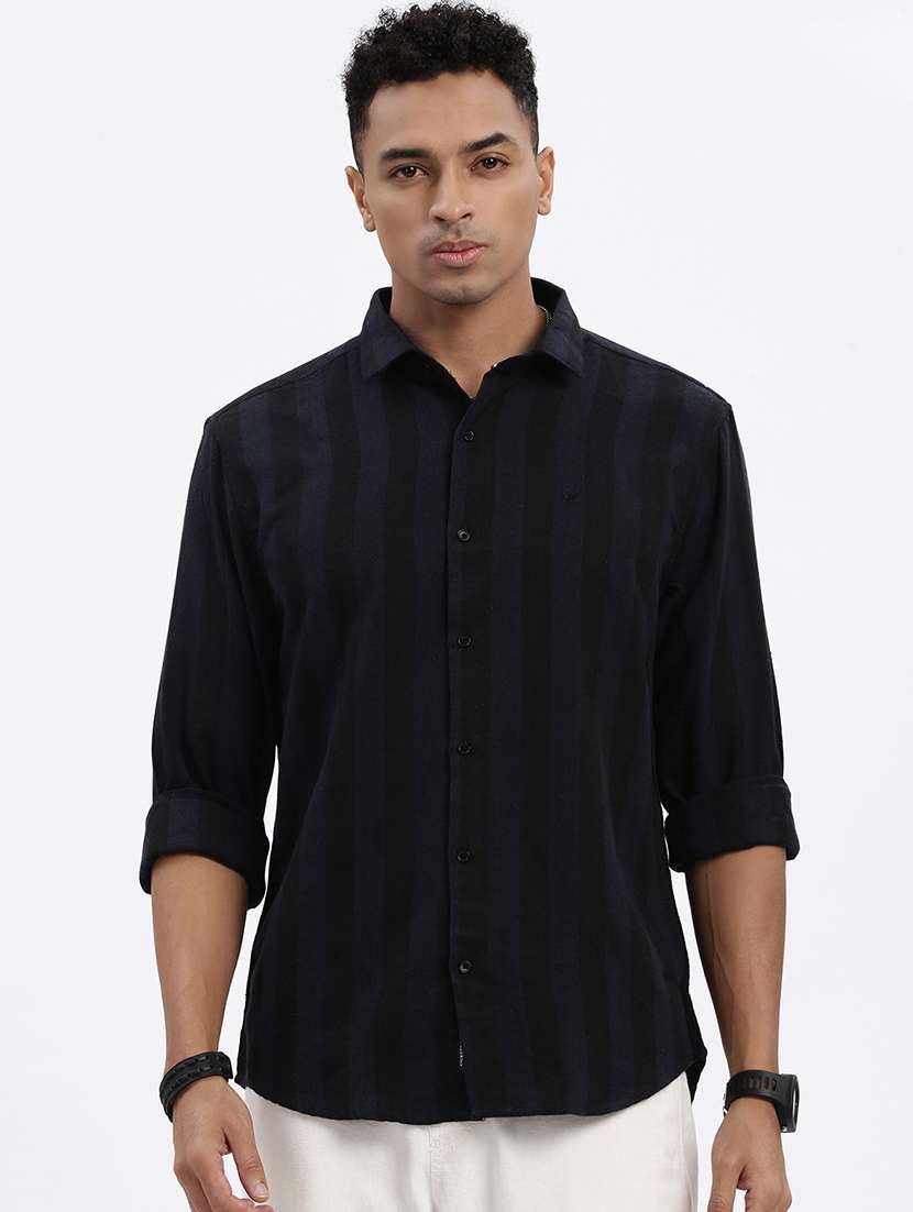 men striped long sleeve casual shirt