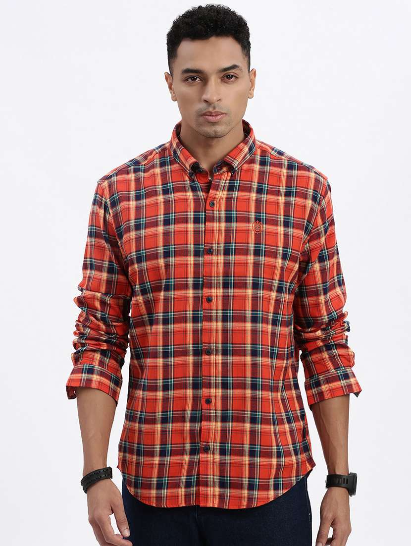 men checkered long sleeve casual shirt