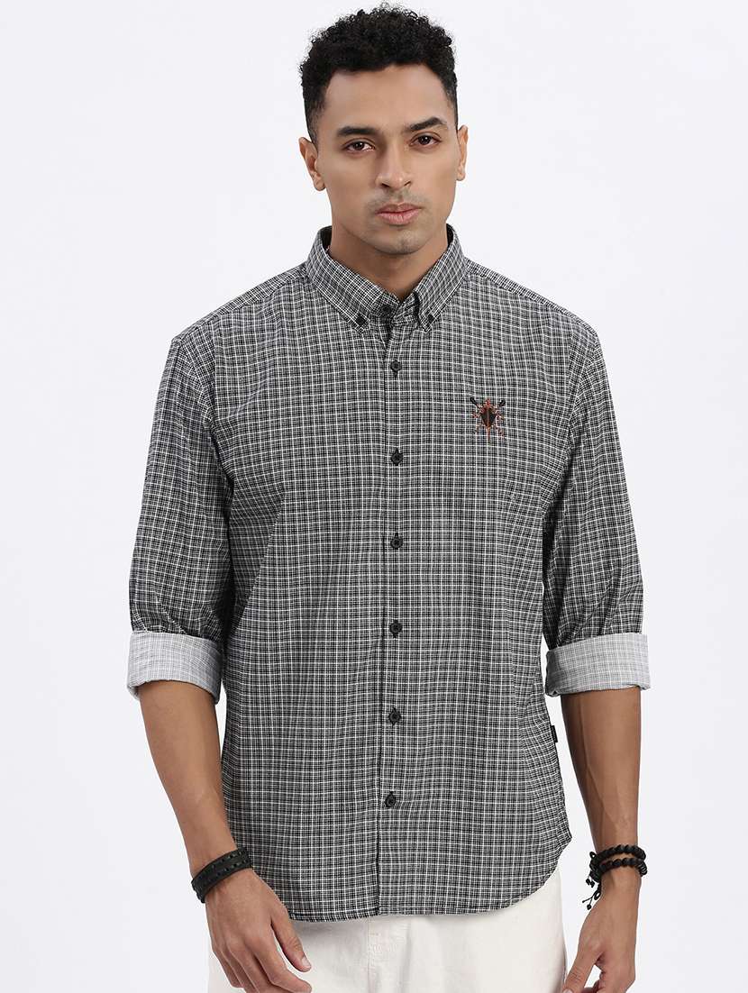 men checkered long sleeve casual shirt