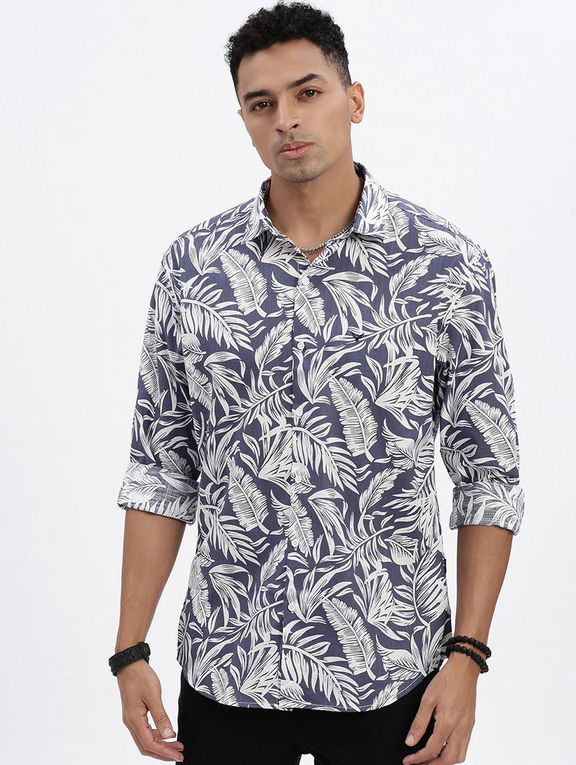men printed long sleeve casual shirt