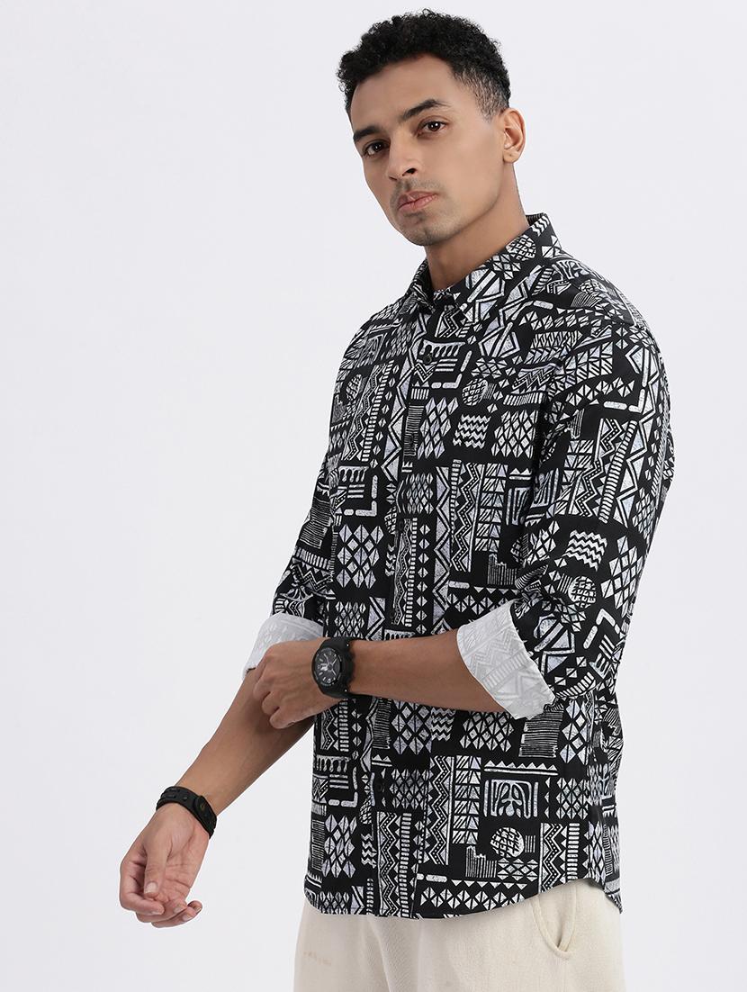 men geometric long sleeve casual shirt - 21562563 -  Standard Image - 1