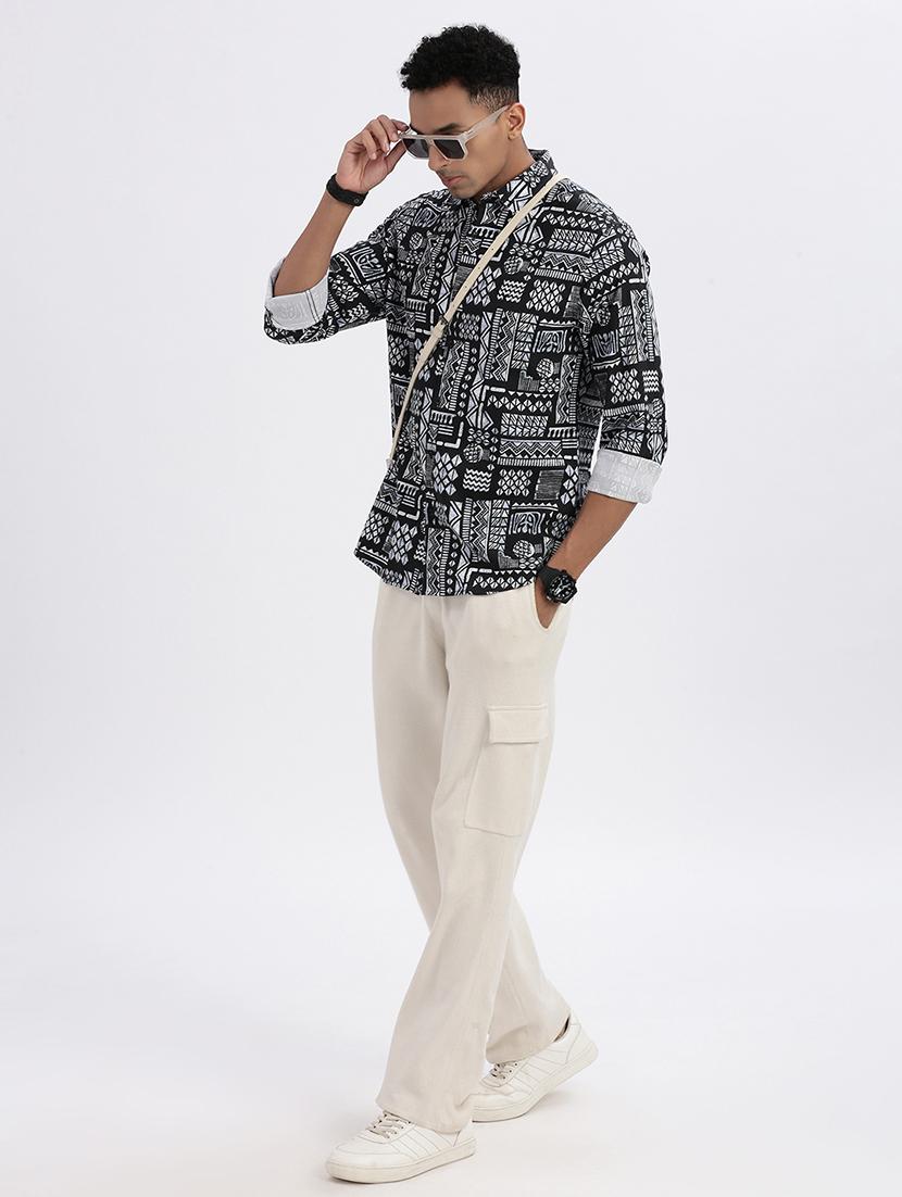 men geometric long sleeve casual shirt - 21562563 - Standard Image - 4