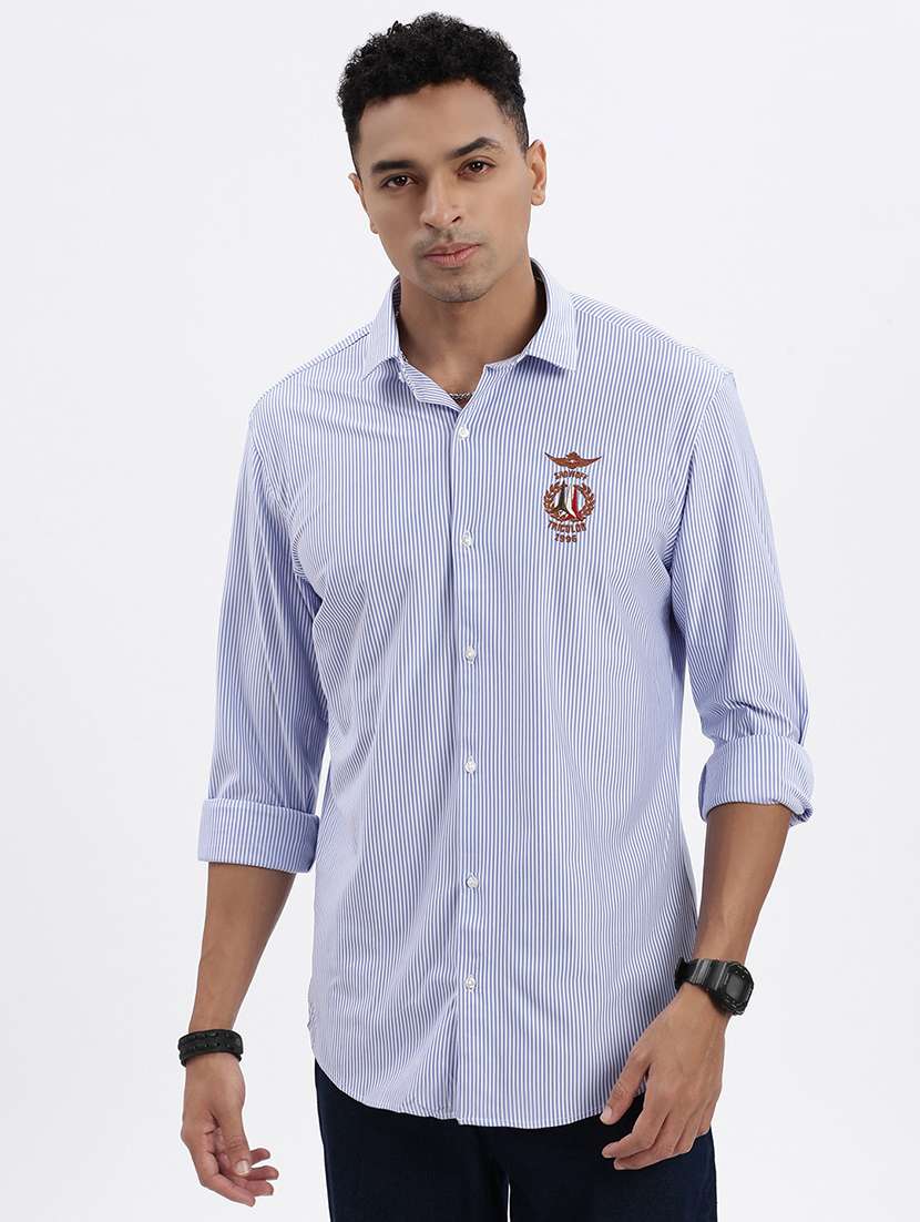 men striped long sleeve casual shirt