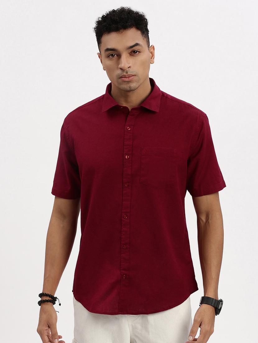men solid short sleeve casual shirt