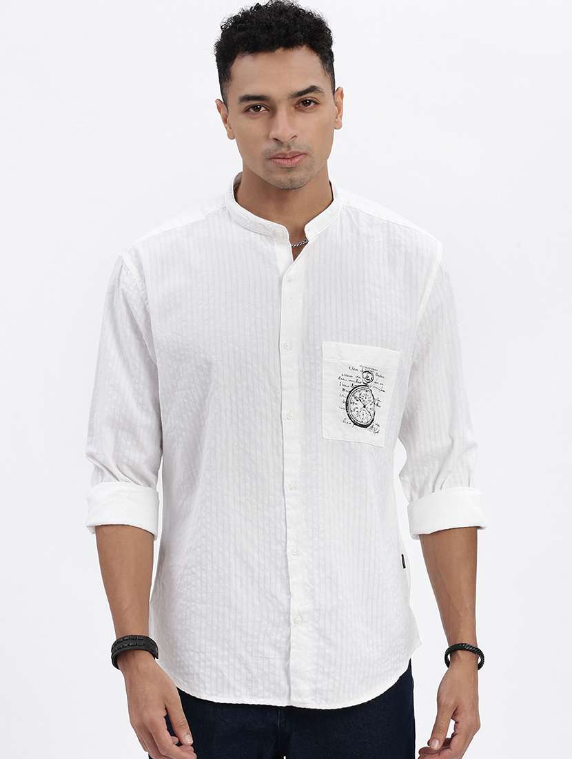 men striped long sleeve casual shirt