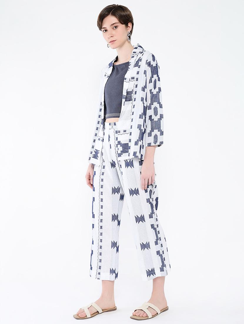 women printed top and trouser with shrug set - 21562604 - Standard Image - 1