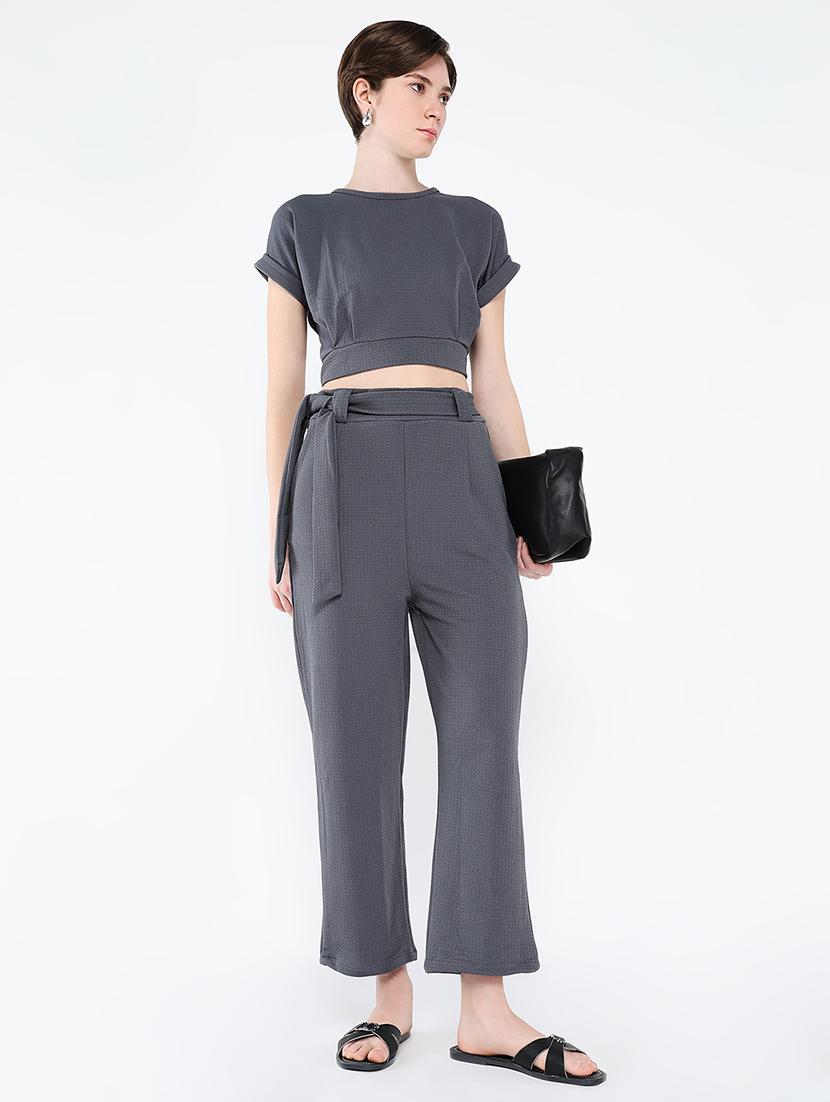 women solid top and trouser co-ord set - 21562623 - Standard Image - 4