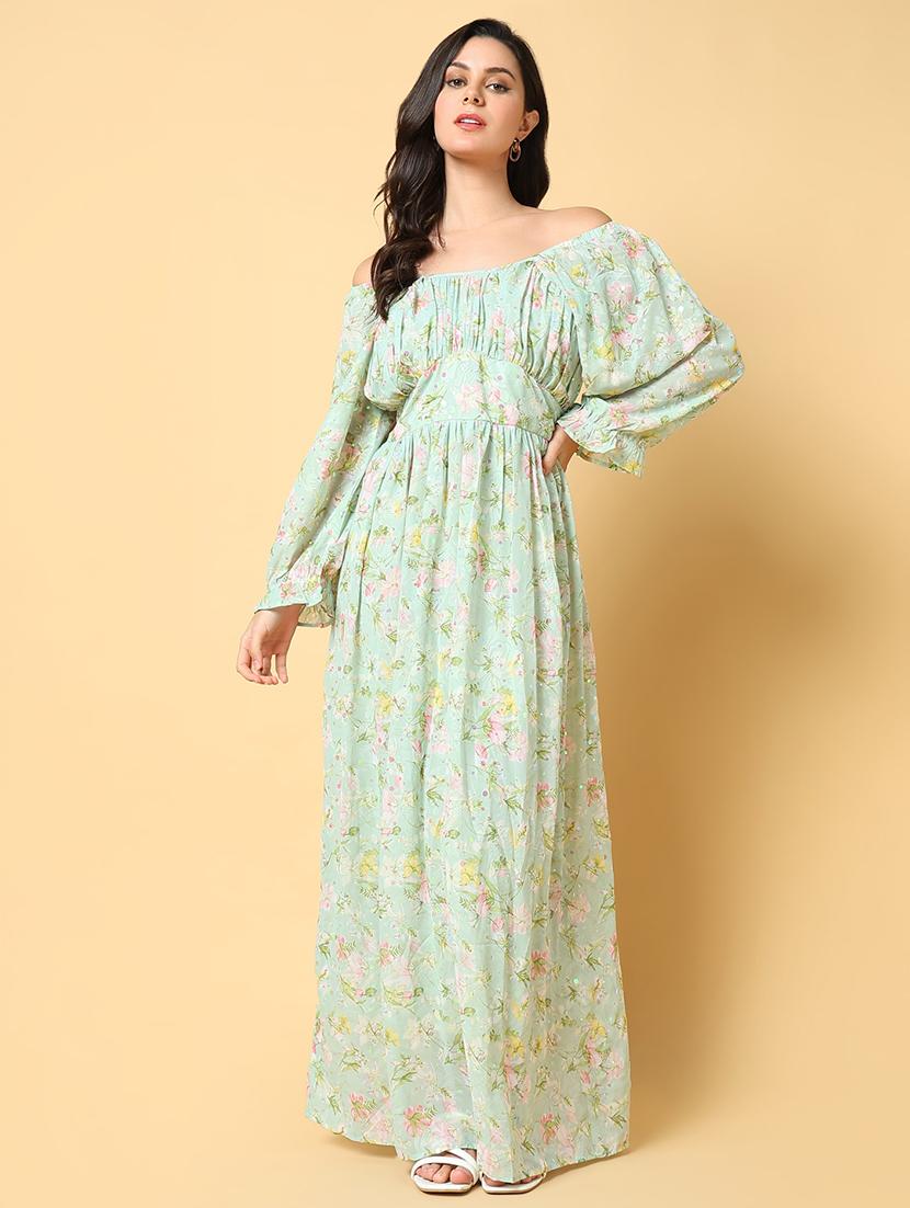 women printed off shoulder fit & flare dress - 21562629 -  Zoom Image - 0