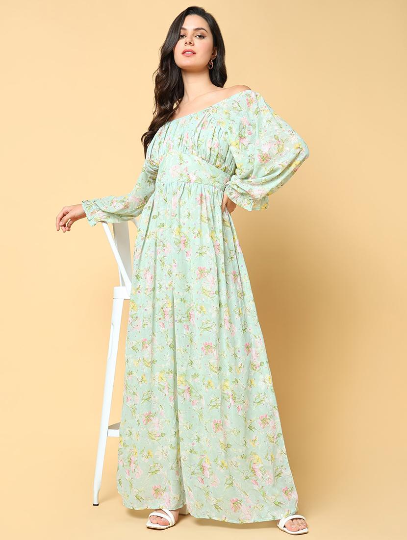 women printed off shoulder fit & flare dress - 21562629 -  Standard Image - 1