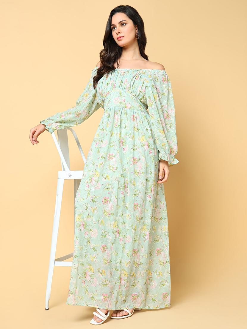 women printed off shoulder fit & flare dress - 21562629 - Standard Image - 4