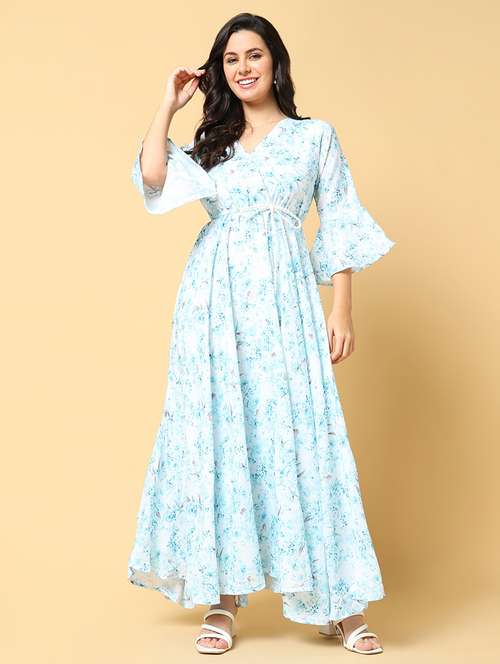 women printed bell sleeve fit & flare dress - 21562631 - Standard Image - 0
