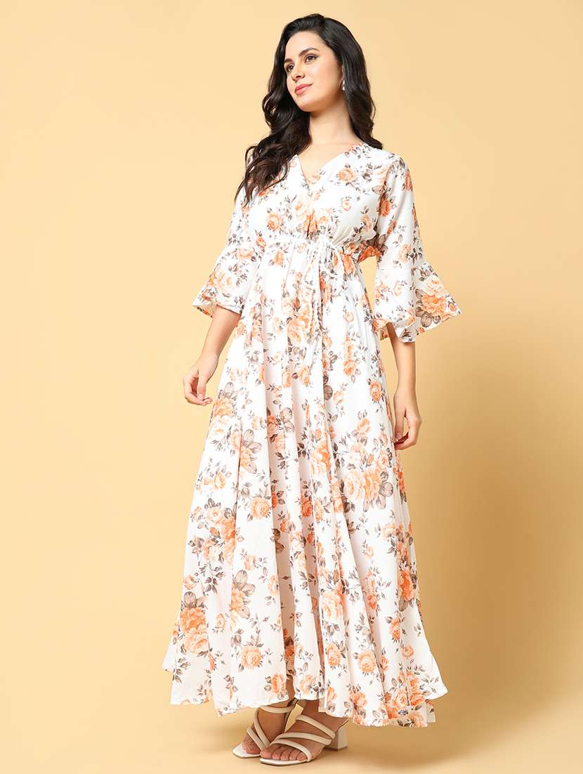 women printed bell sleeve fit & flare dress