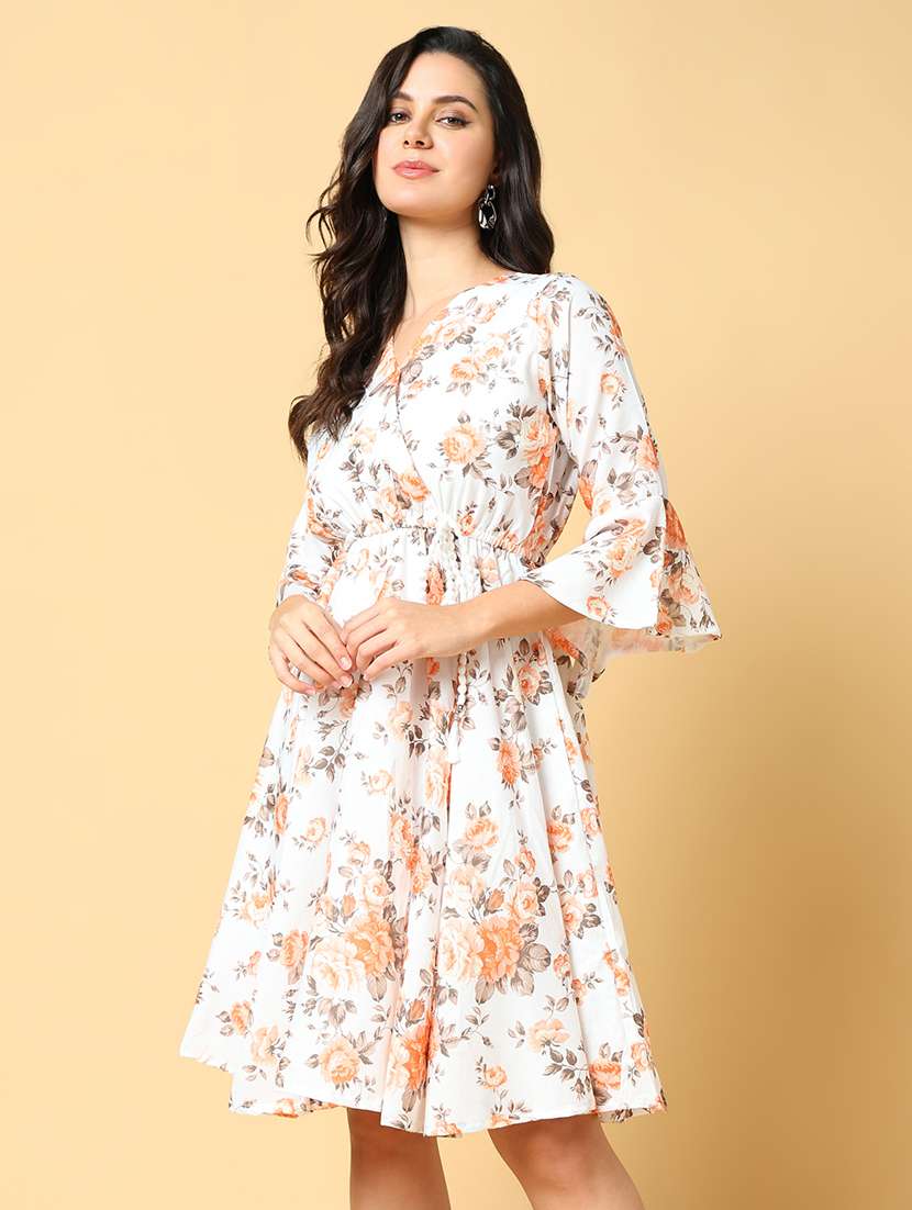 women printed bell sleeve fit & flare dress - 21562633 -  Standard Image - 1