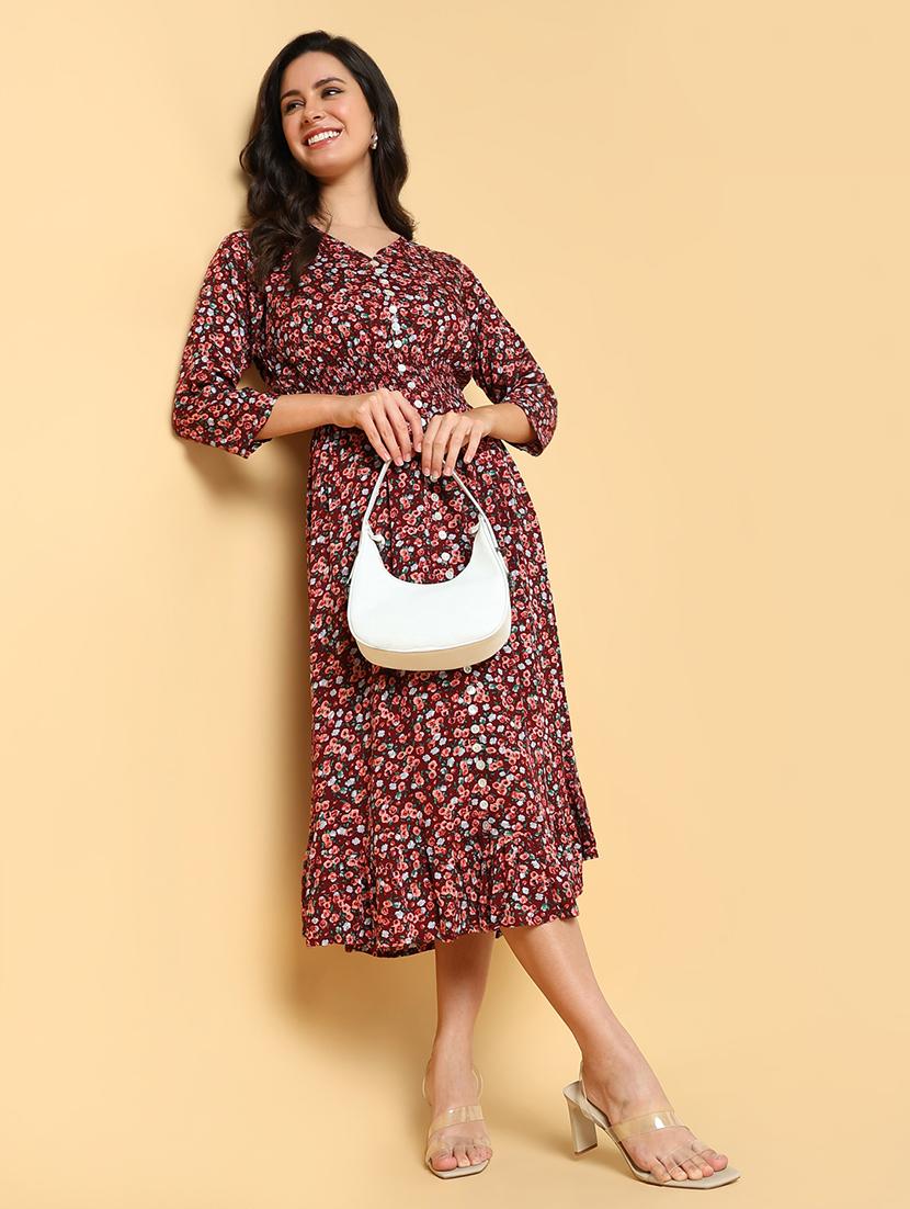 women printed three quarter sleeve fit & flare dress - 21562634 - Standard Image - 4