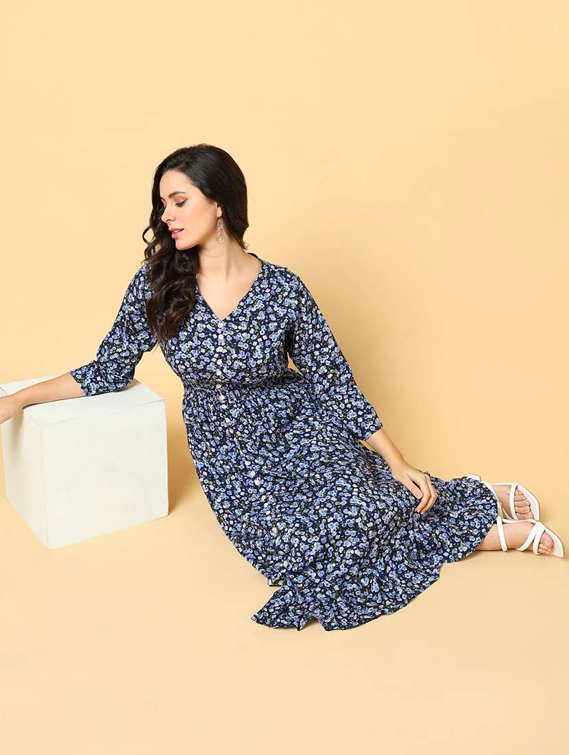 women printed three quarter sleeve fit & flare dress - 21562635 -  Standard Image - 4