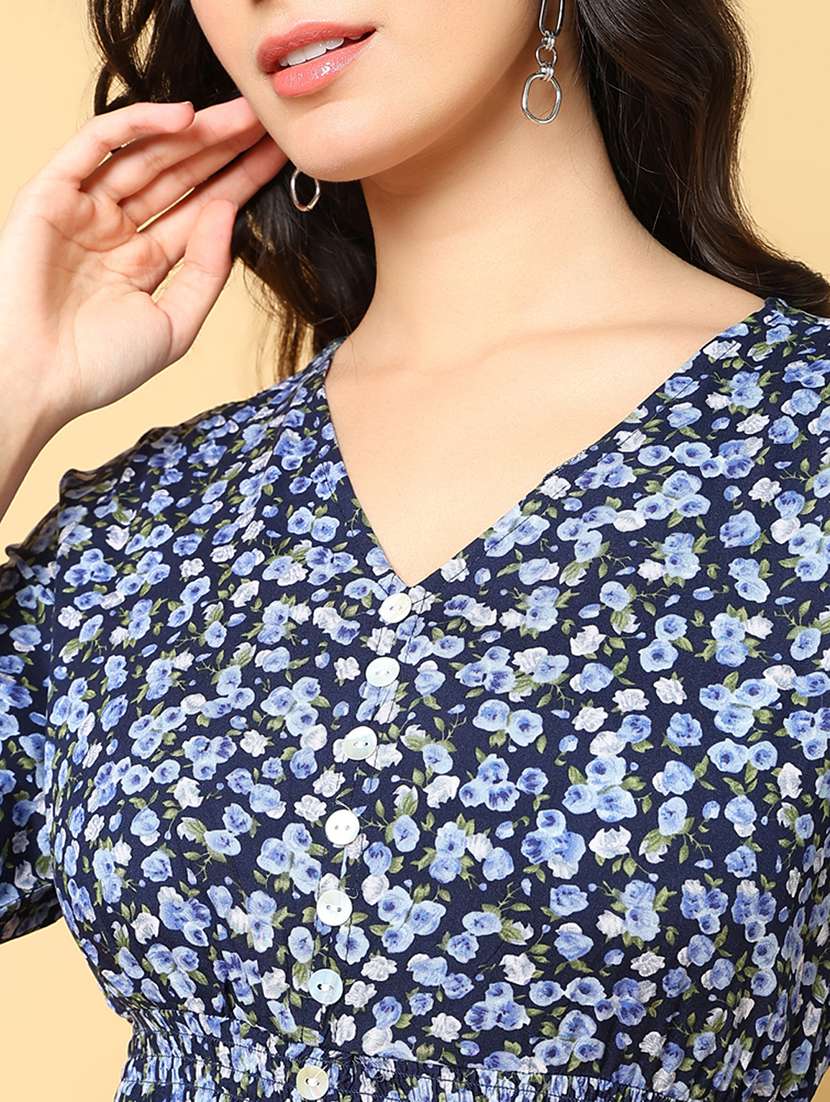 women printed three quarter sleeve fit & flare dress - 21562635 -  Standard Image - 6