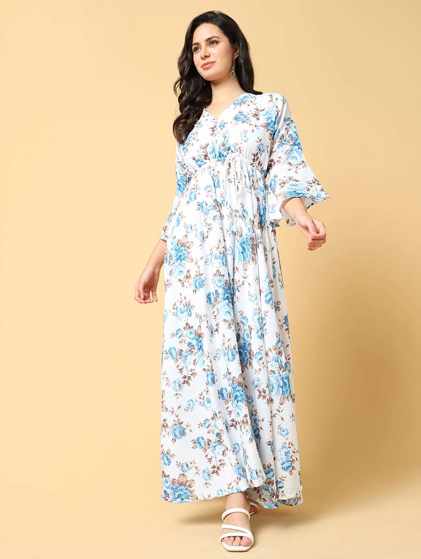 women printed bell sleeve fit & flare dress