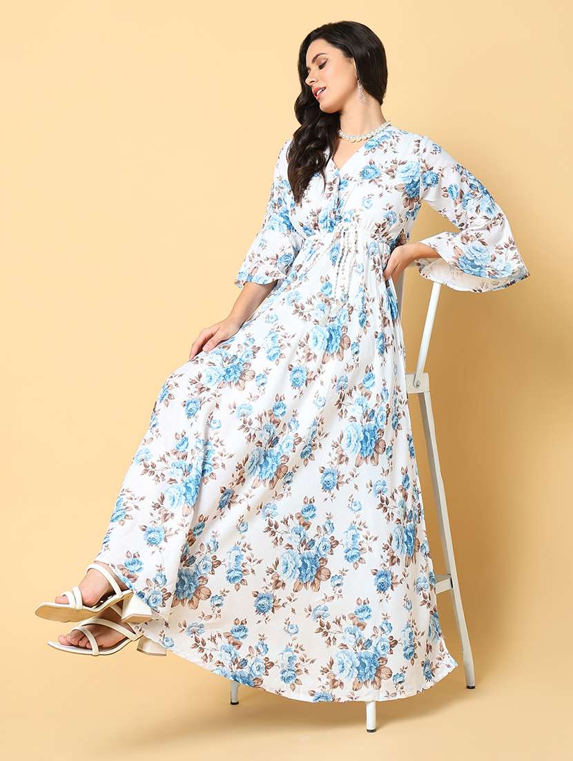 women printed bell sleeve fit & flare dress - 21562636 -  Standard Image - 4