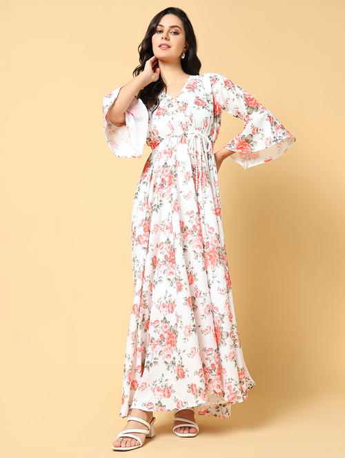 women printed bell sleeve fit & flare dress - 21562637 - Standard Image - 0