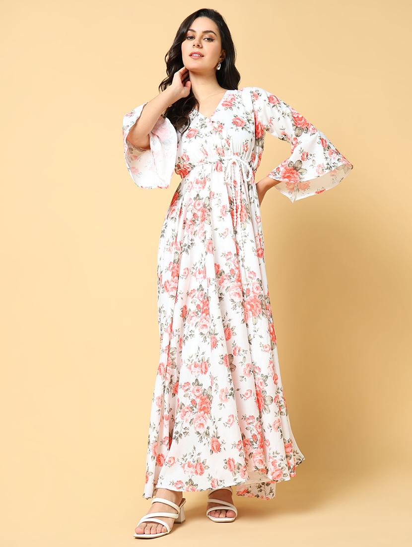 women printed bell sleeve fit & flare dress - 21562637 - Zoom Image - 0