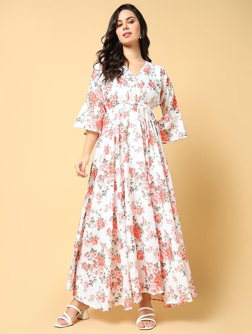 women printed bell sleeve fit & flare dress - 21562637 - Standard Image - 1