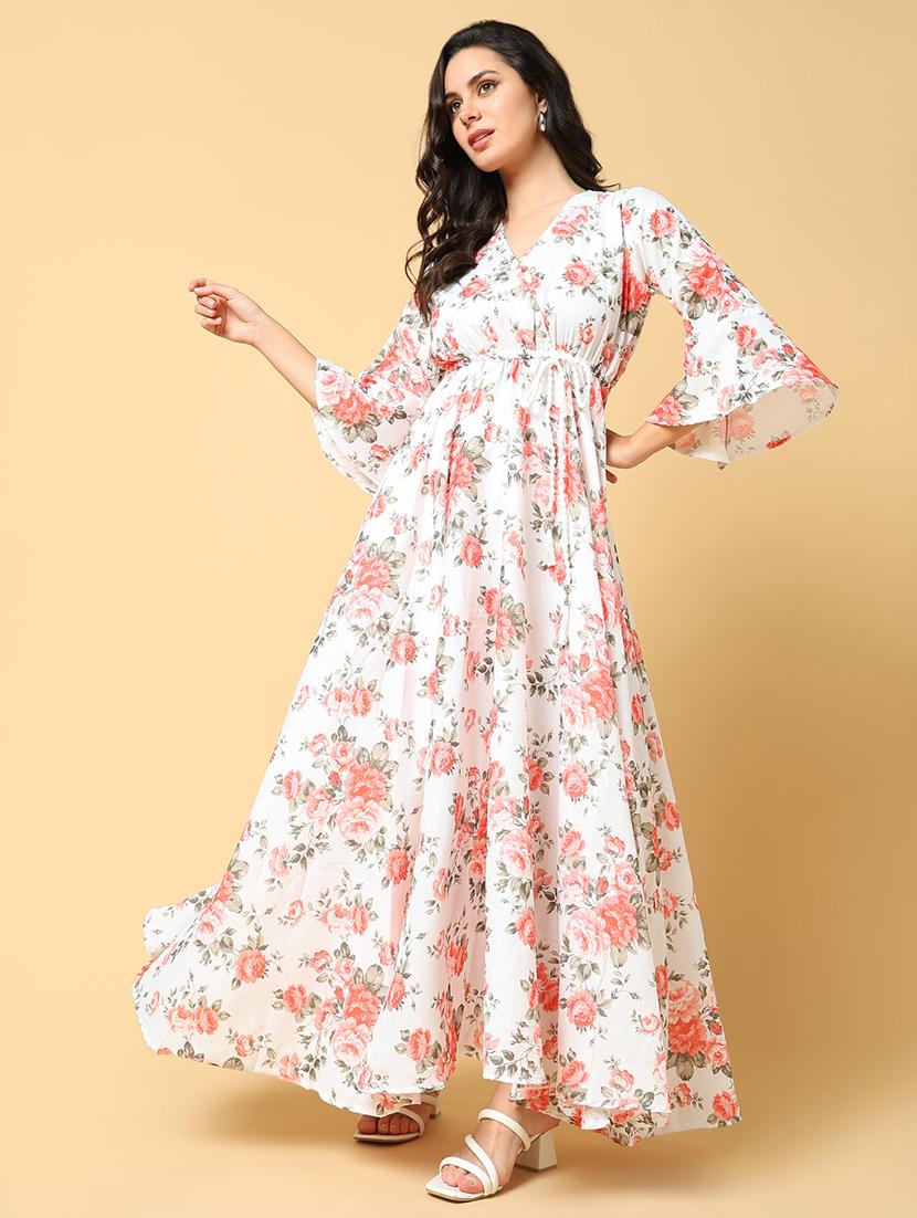 women printed bell sleeve fit & flare dress - 21562637 - Standard Image - 4