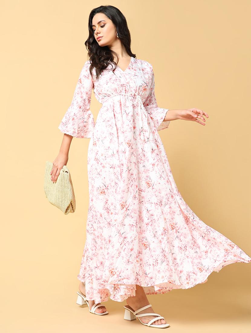 women printed bell sleeve fit & flare dress - 21562638 - Standard Image - 1