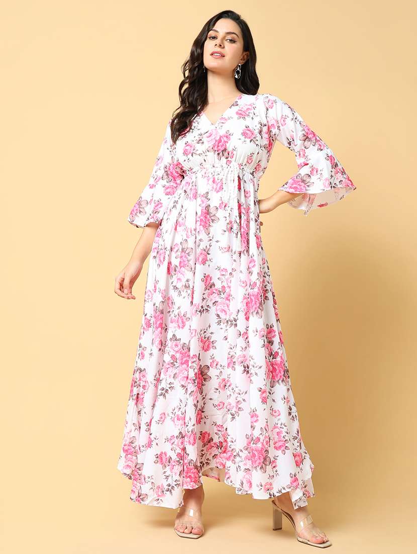 women printed bell sleeve fit & flare dress - 21562639 -  Zoom Image - 0