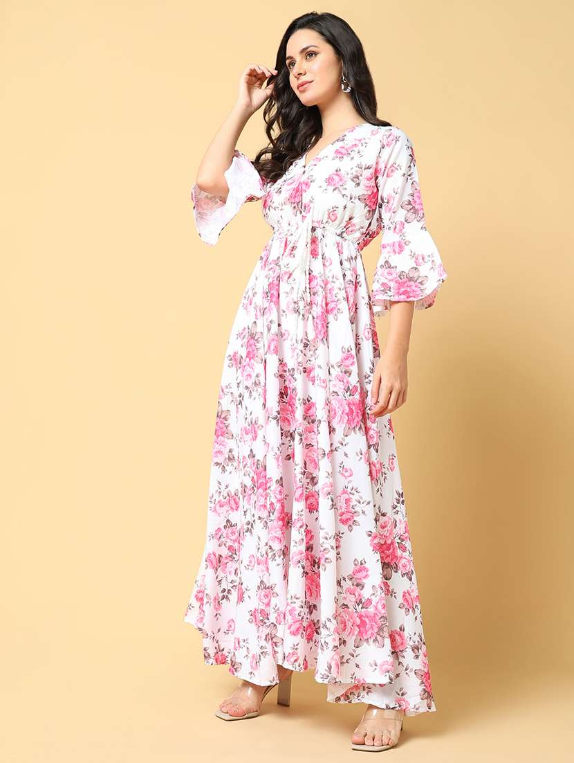 women printed bell sleeve fit & flare dress - 21562639 -  Standard Image - 1