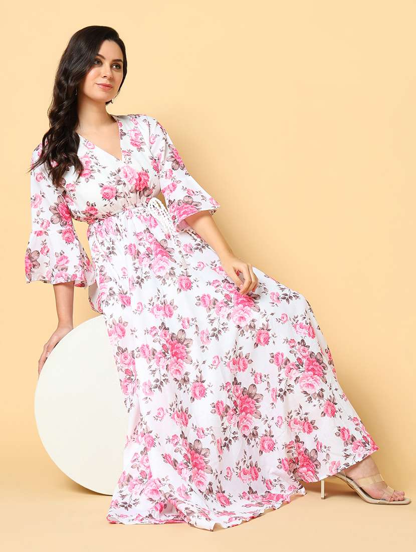 women printed bell sleeve fit & flare dress - 21562639 - Standard Image - 4