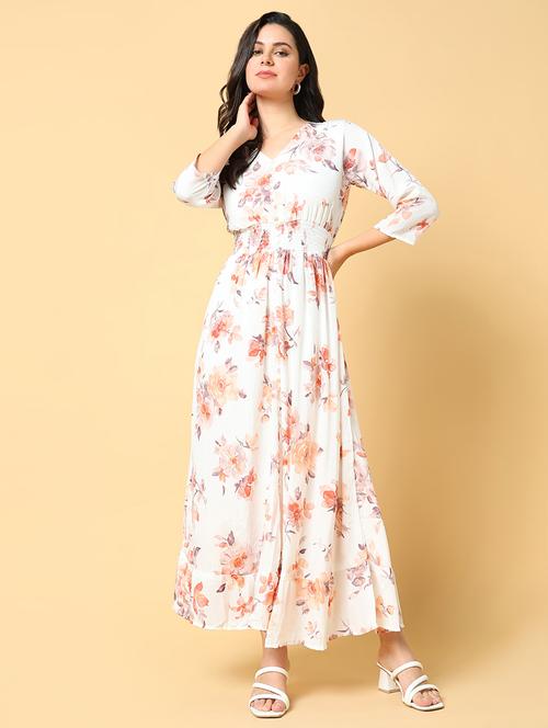 women printed three quarter sleeve tiered dress - 21562642 - Standard Image - 0