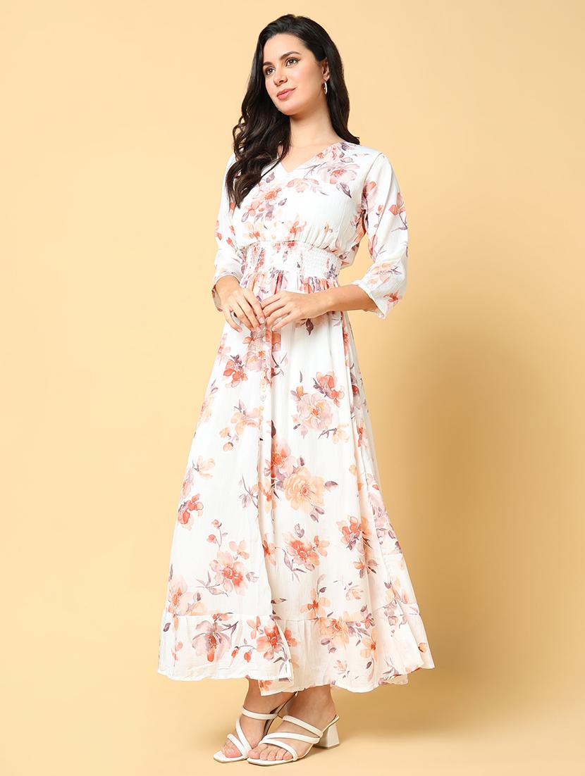 women printed three quarter sleeve tiered dress - 21562642 - Standard Image - 1