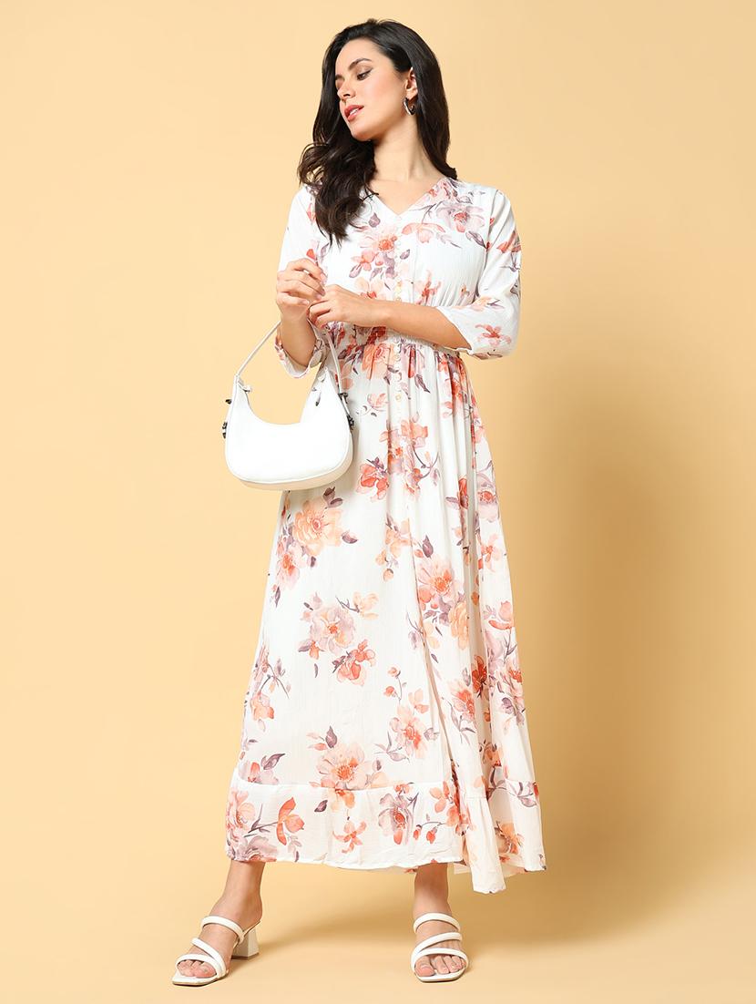 women printed three quarter sleeve tiered dress - 21562642 - Standard Image - 4