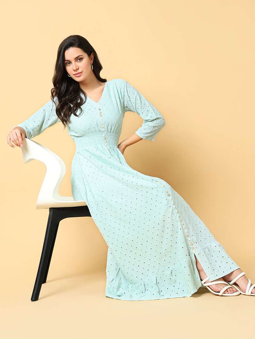 women schiffli detailed three quarter sleeve tiered dress - 21562645 -  Standard Image - 4