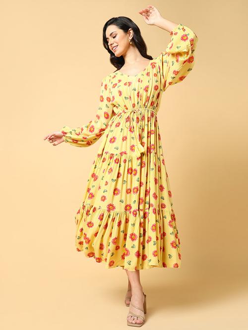 women printed puff sleeves tiered dress - 21562650 -  Standard Image - 0