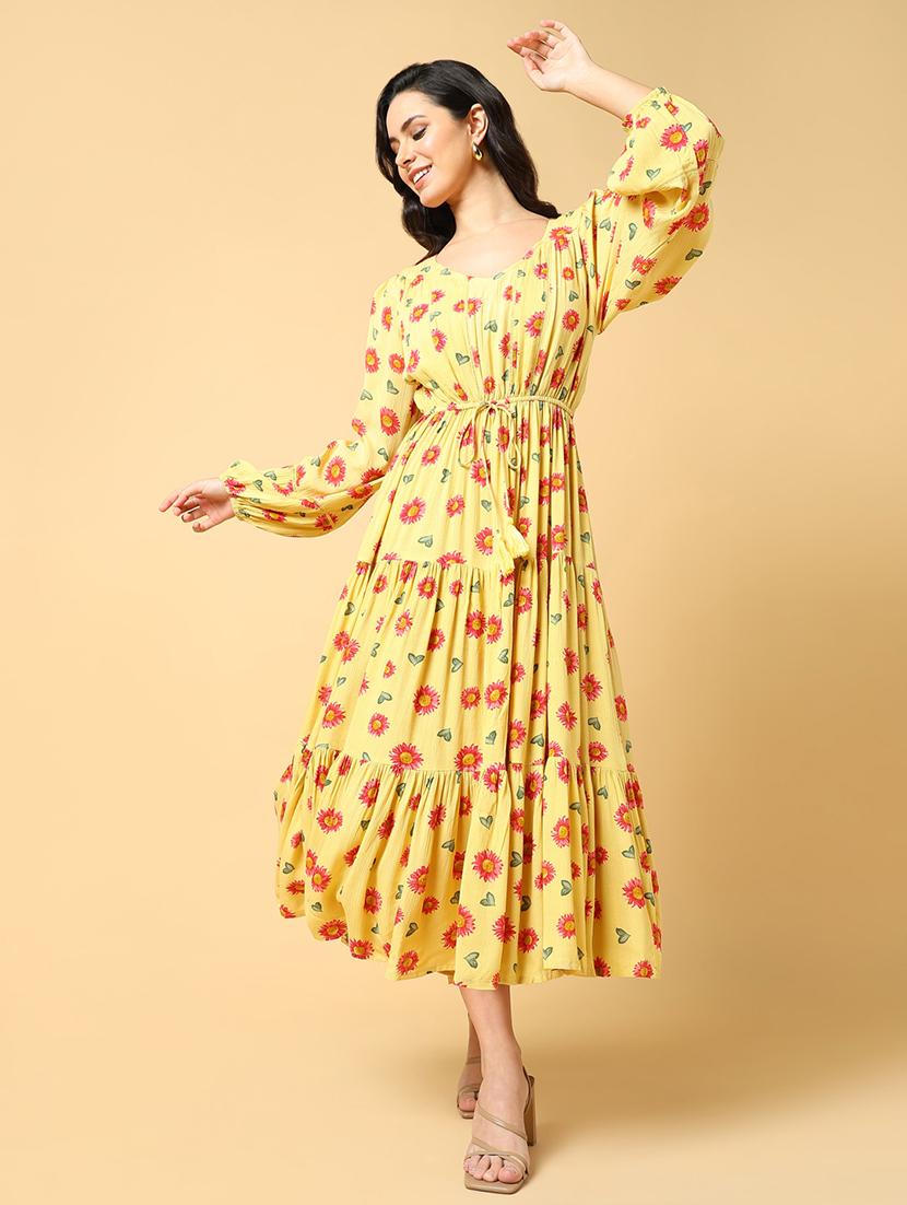 women printed puff sleeves tiered dress - 21562650 -  Zoom Image - 0