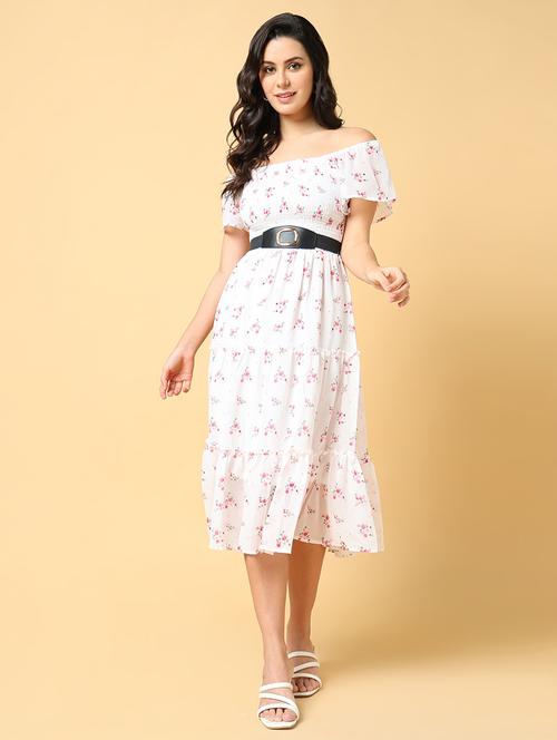 women printed off shoulder tiered dress - 21562663 - Standard Image - 0