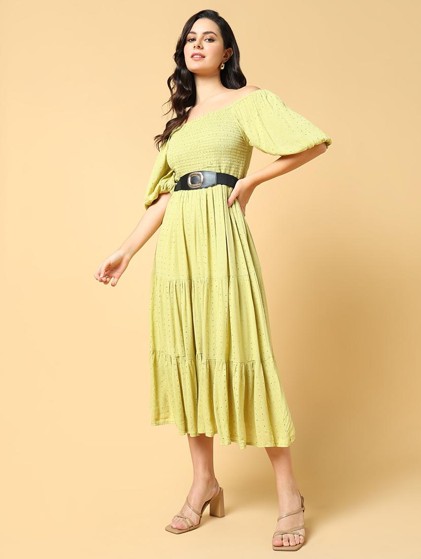 women printed off shoulder tiered dress - 21562664 - Standard Image - 1