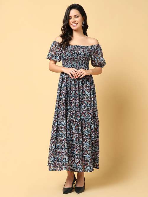 women printed off shoulder tiered dress - 21562669 -  Standard Image - 0