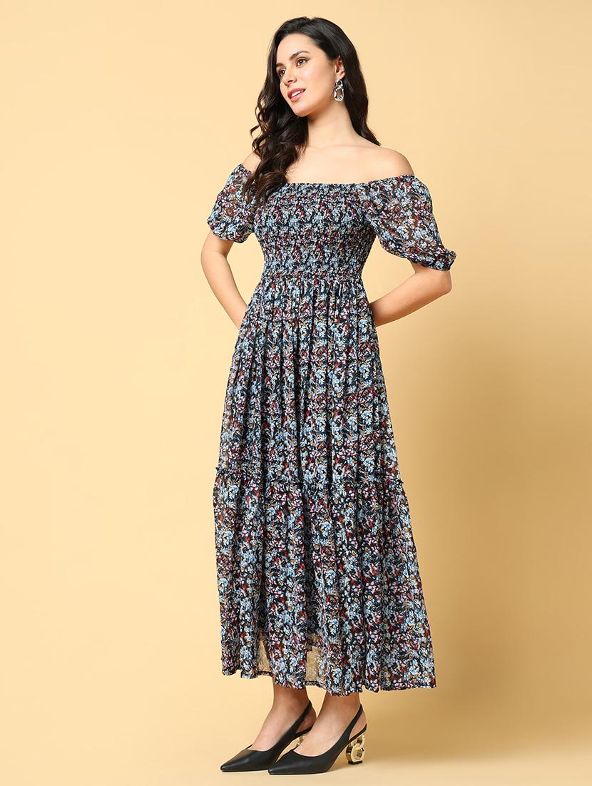 women printed off shoulder tiered dress - 21562669 - Standard Image - 1