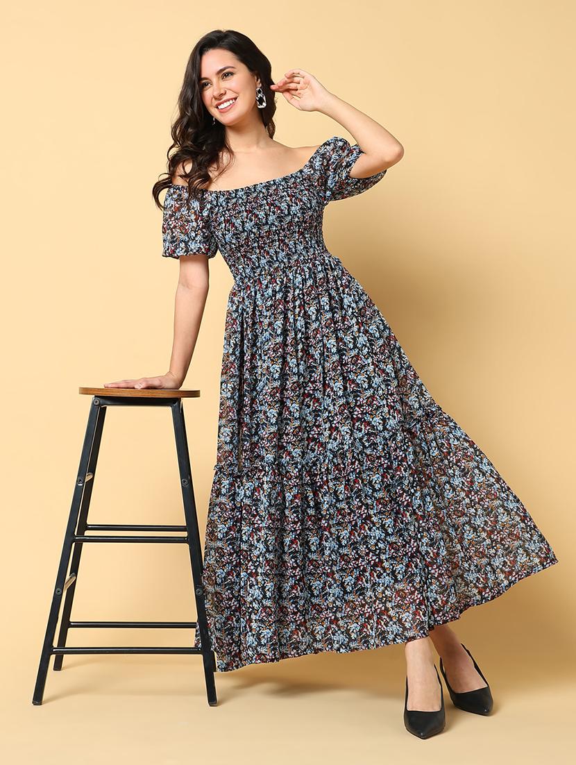 women printed off shoulder tiered dress - 21562669 - Standard Image - 4